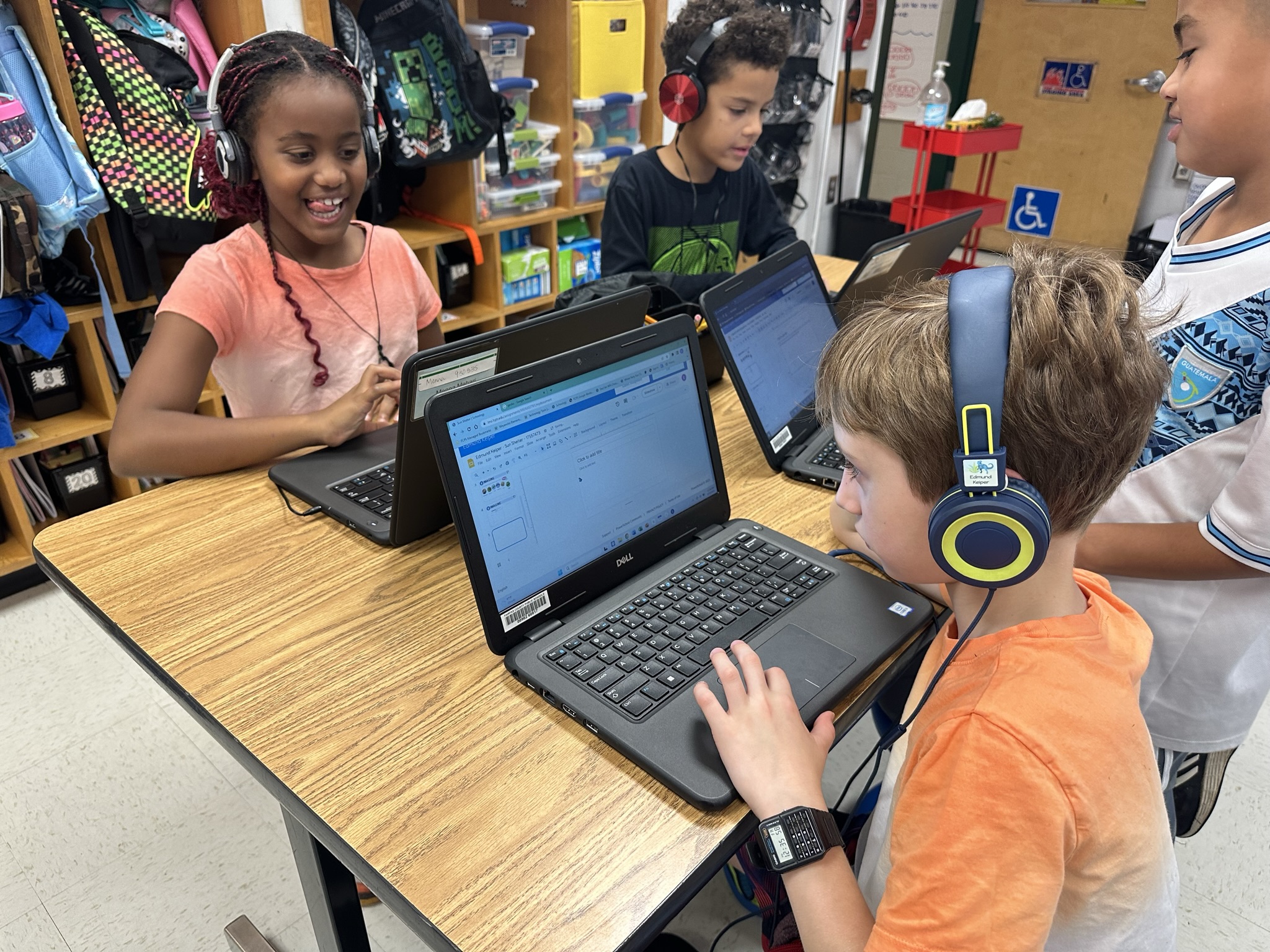 Students working on their computers during school